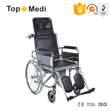 Cadeira higiênica de plástico PU dobrável com encosto alto dobrável de aço cromado com rodas
